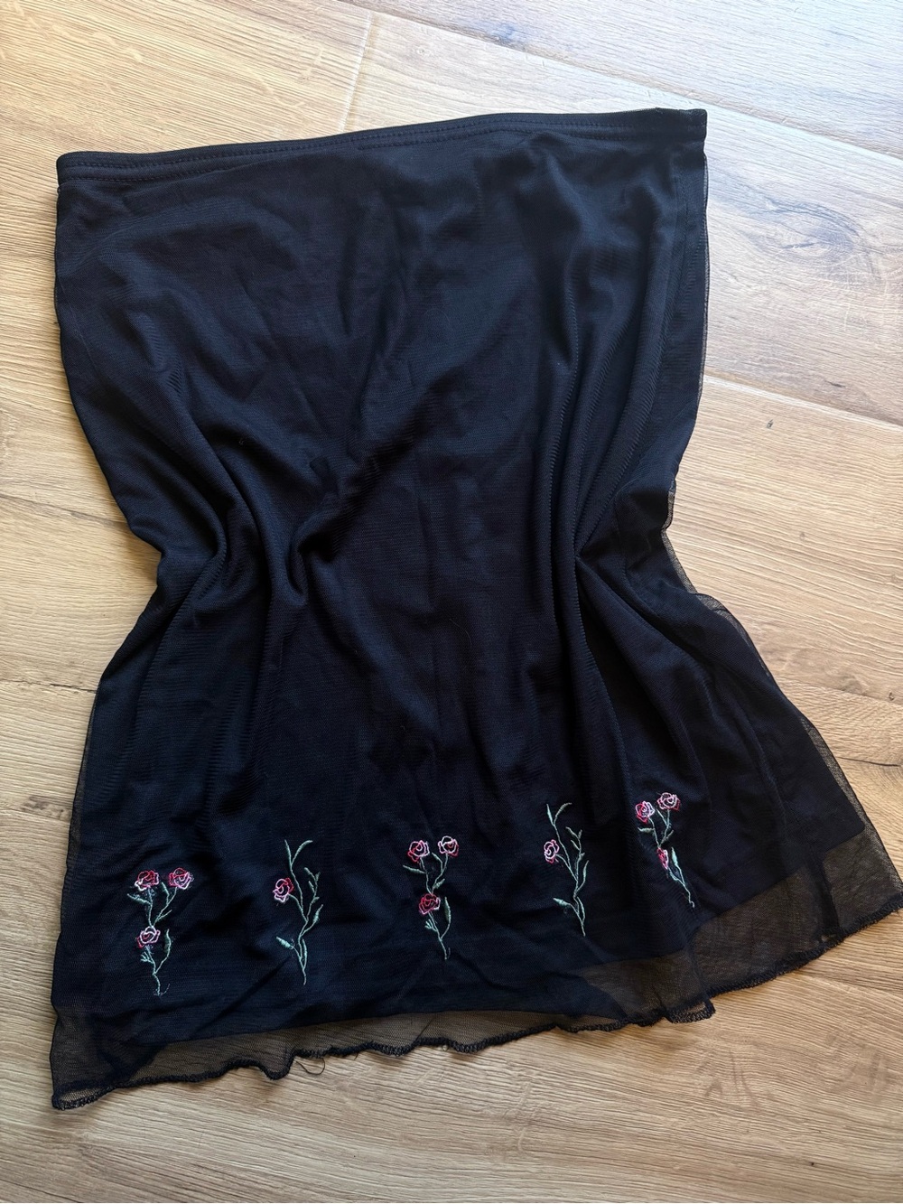 Vintage Y2K Black Mesh Floral Embroidered Mini Skirt